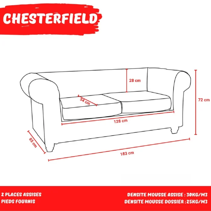 LE QUAI DES AFFAIRES Chesterfield 2 places - Gris – Image 2