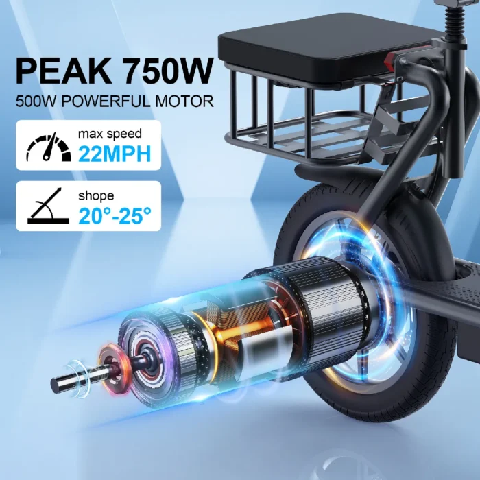 AOVOPRO Ladped Trottinette électrique LPBS Avec Siège et Panier 14 pouces- 500W - 10.4Ah - Noir – Image 2