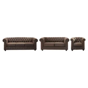 VENTE-UNIQUE Canapé CHESTERFIELD - Microfibre marron vieilli