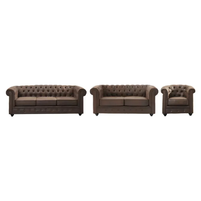 VENTE-UNIQUE Canapé CHESTERFIELD - Microfibre marron vieilli