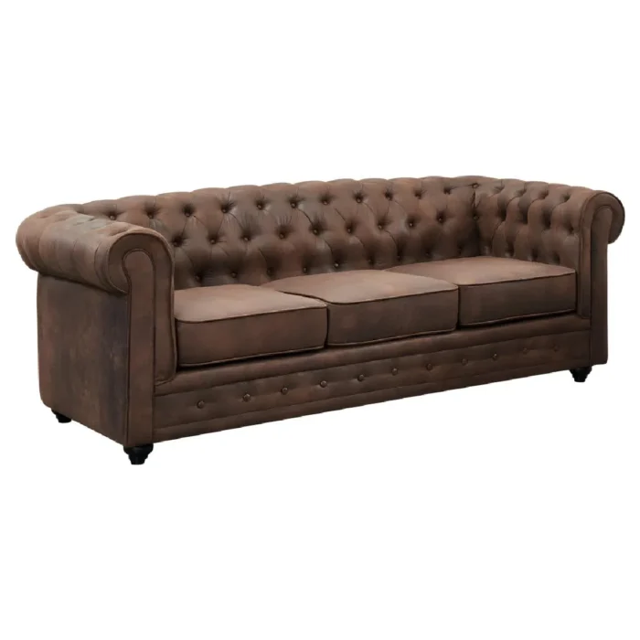 VENTE-UNIQUE Canapé CHESTERFIELD - Microfibre marron vieilli – Image 3