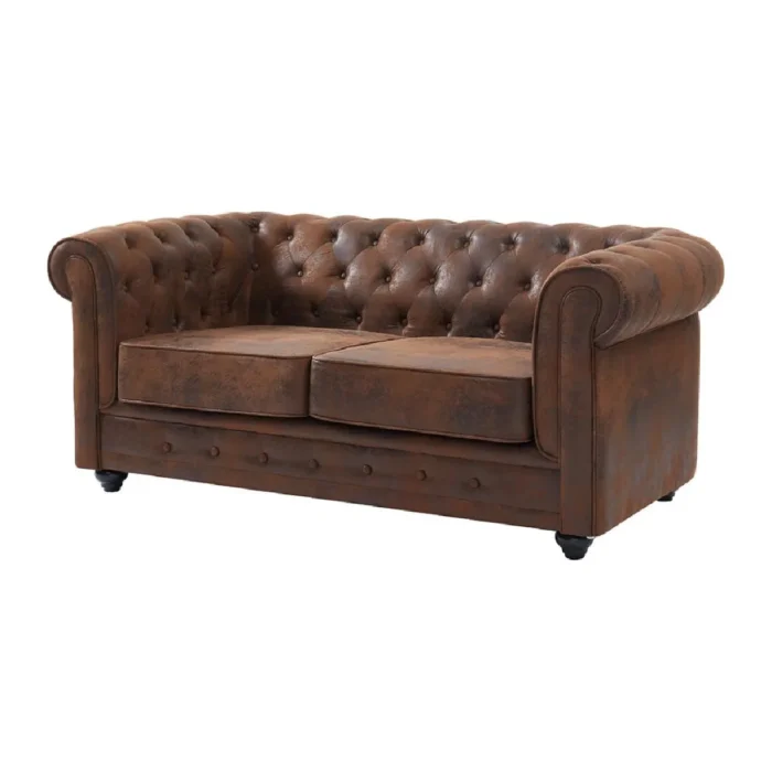 VENTE-UNIQUE Canapé CHESTERFIELD - Microfibre marron vieilli – Image 2
