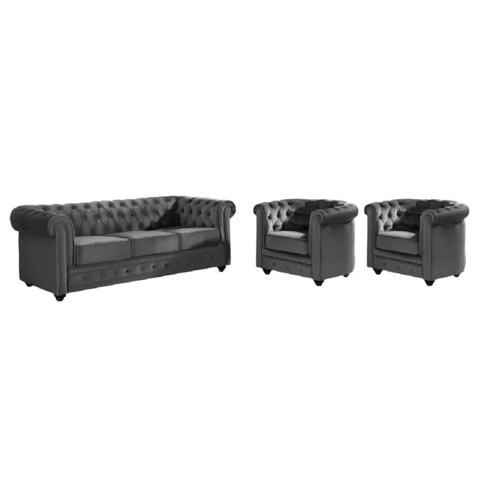 VENTE-UNIQUE CHESTERFIELD - Velours anthracite
