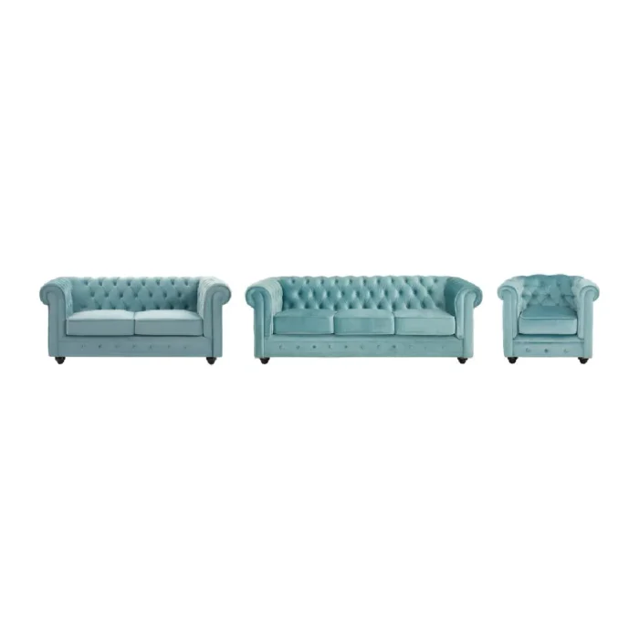 VENTE-UNIQUE CHESTERFIELD - Velours bleu pastel